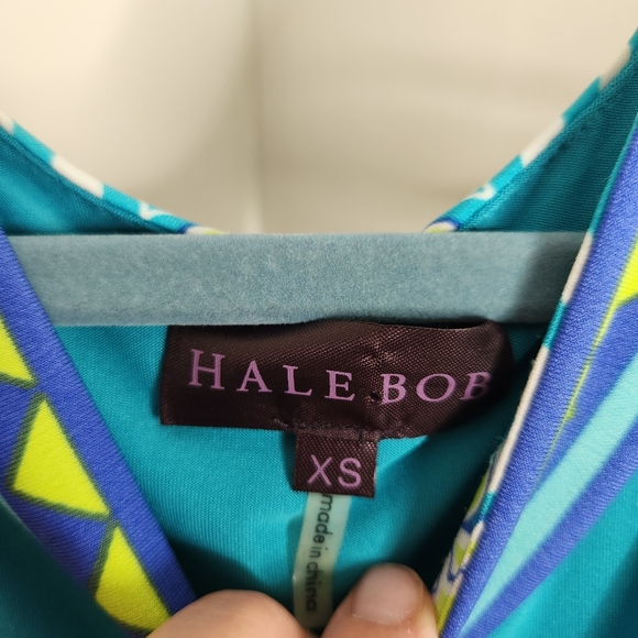 HaleBob dress womens size XS printed cross neckline mini dress blue green white - Picture 4 of 5